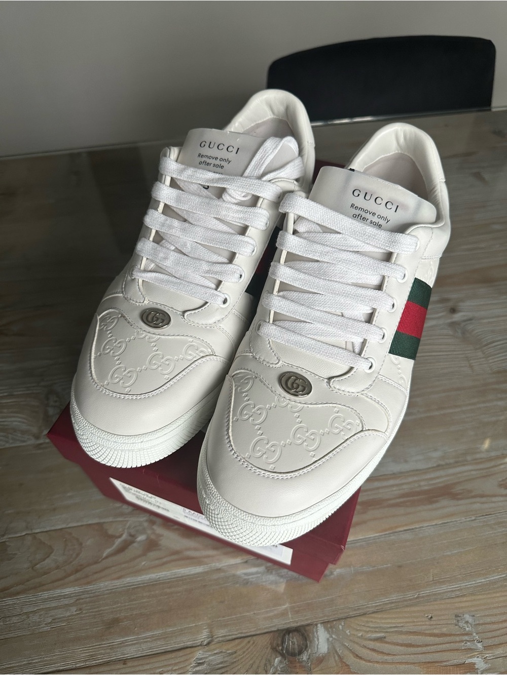 Tod's White Leather Sneakers with Green and Red Side Stripe